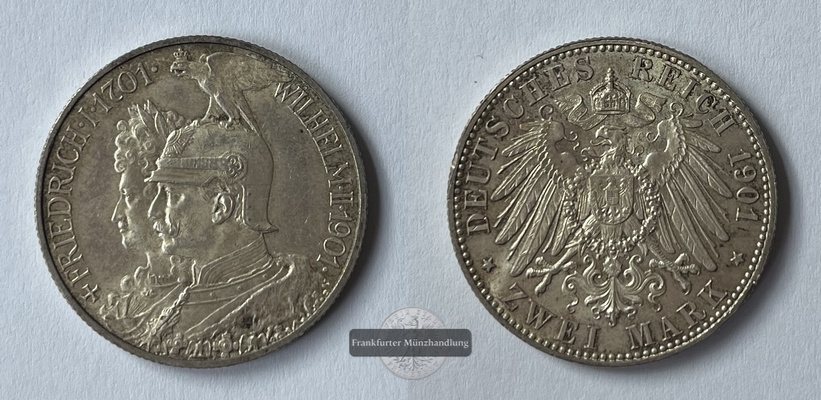  Deutsches Kaiserreich 2 Mark 1901 200 Jahre Königreich  J#105 FM-Frankfurt Feinsilber: 10g   