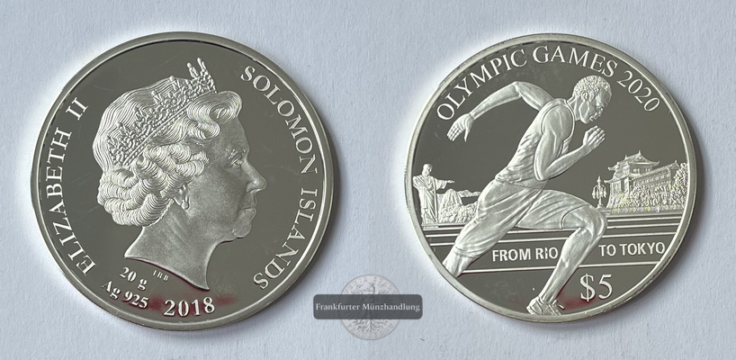 Salomonen 5 Dollar 2018 Olympische Spiele 2020 Tokio Sprinter FM-Frankfurt  Feinsilber: 18,5g   