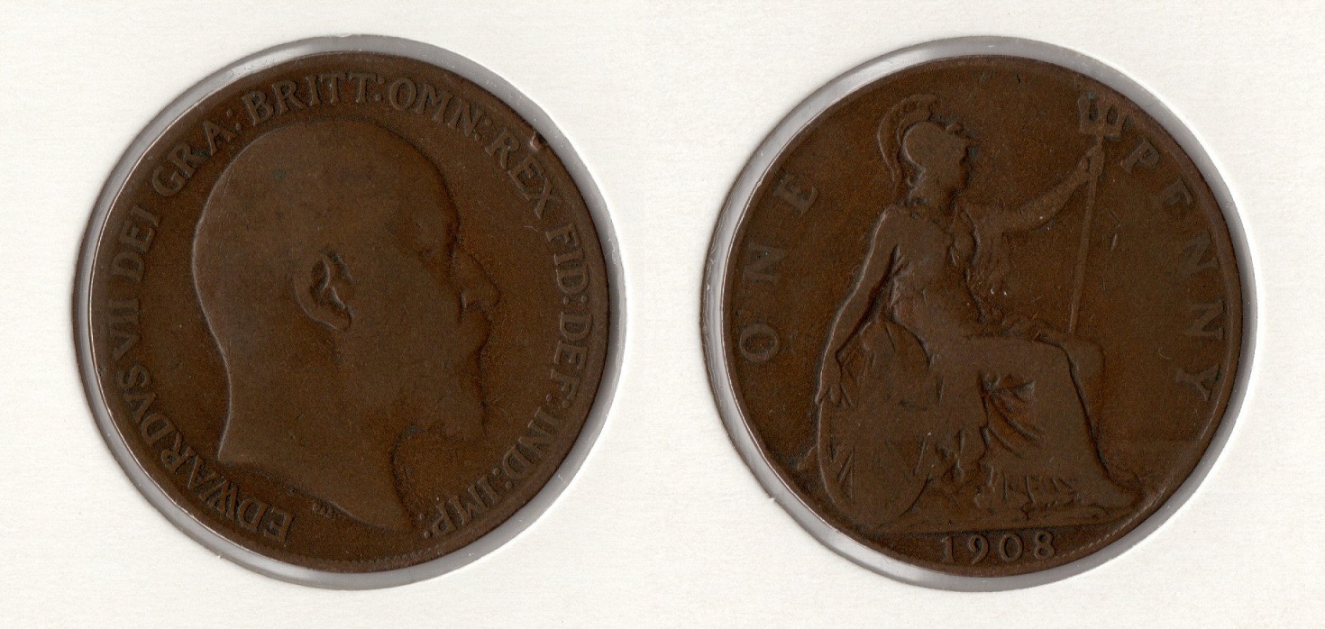  U.K. 1 Penny 1908 (Bro) Edward VII.(1901-1910) ss   