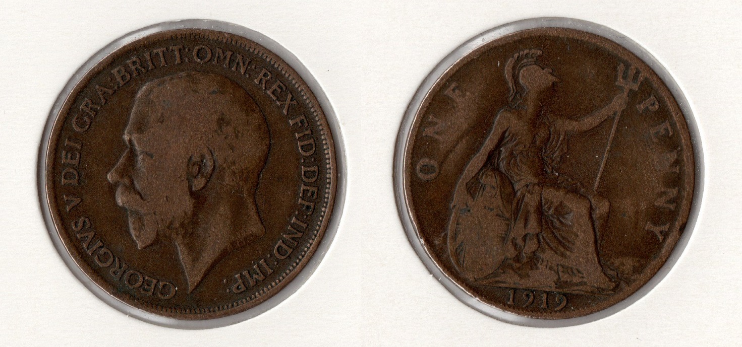  U.K. 1 Penny 1919 (Bro) George V. (1910-1936) ss   