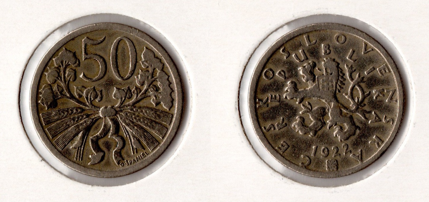  Tschechoslowakei/ Tschechien 50 Haleru 1922 ss-vz   