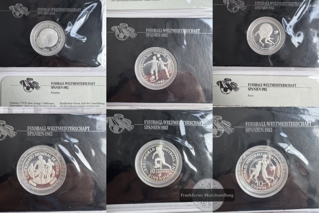  Weltmeisterschaft 1982 in Spanien Münzenset 6x Münze FM-Frankfurt Feinsilber: 121,9g pp   