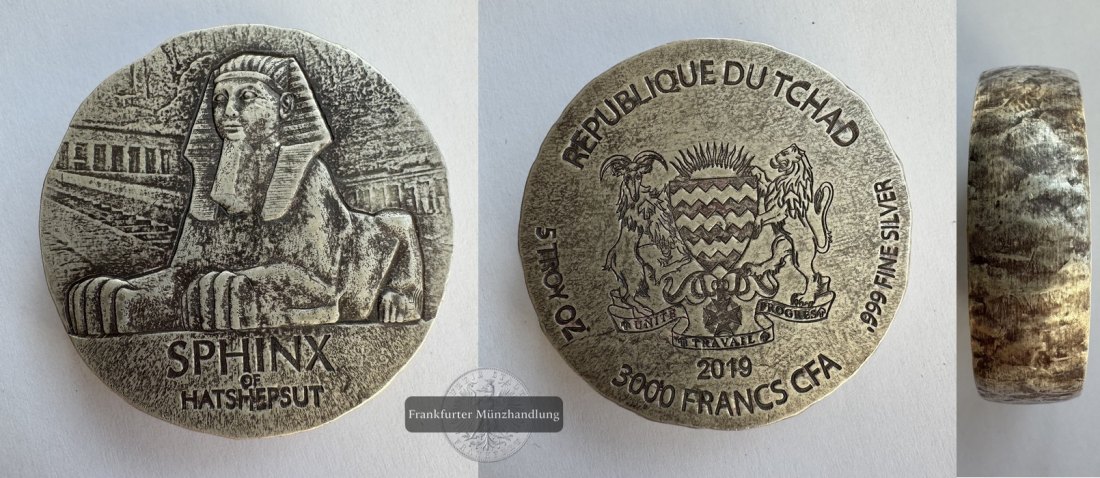  Tschad 3000 Francs 2019 Sphinx der Hatschepsut FM-Frankfurt KM#67 Feinsilber: 155,5g   