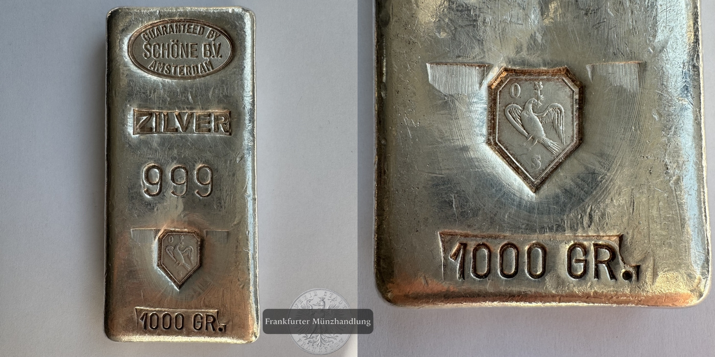  1kg Silberbarren Schöne B.V. Amsterdam FM-Frankfurt Feinsilber: 999g   