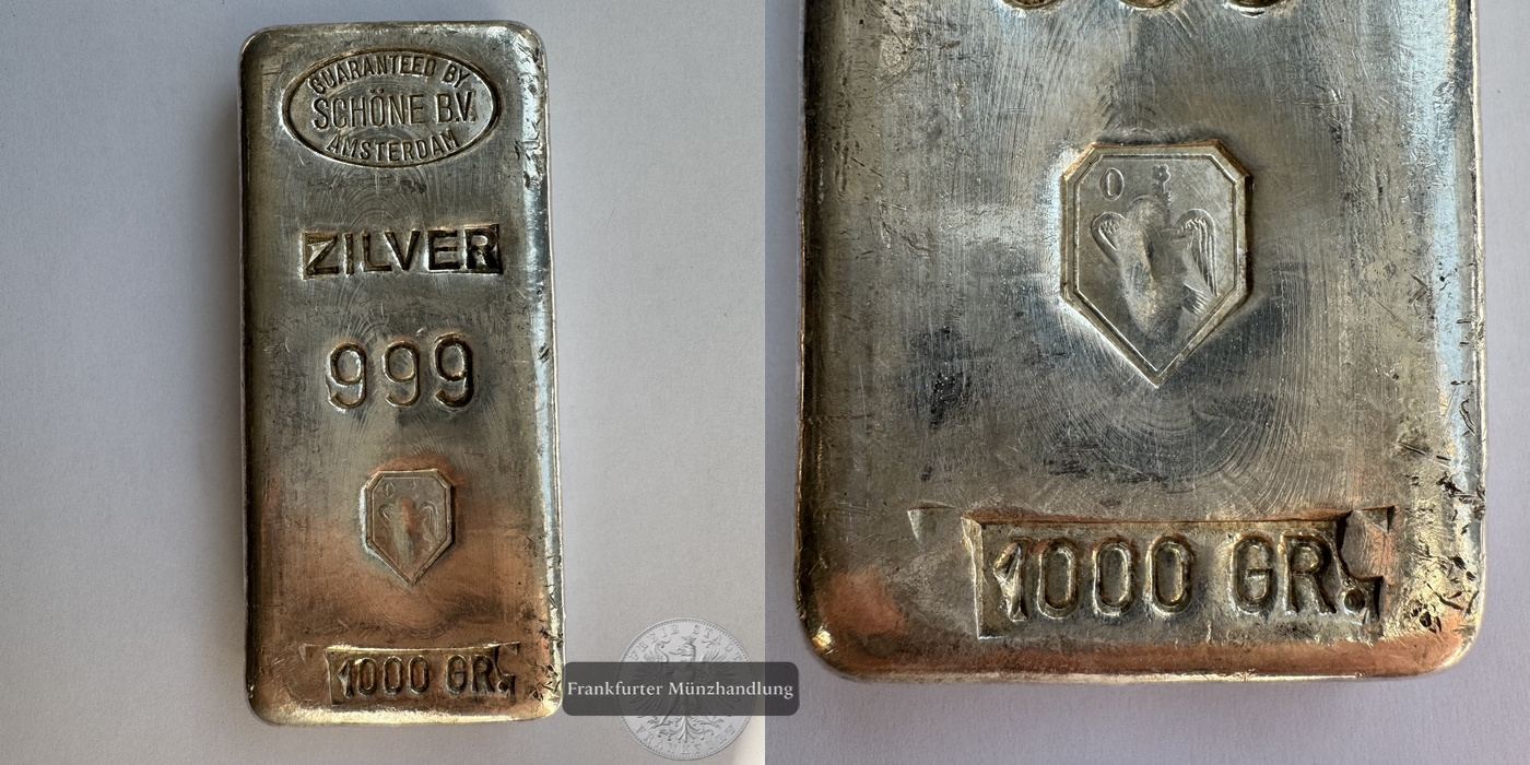  1kg Silberbarren Schöne B.V. Amsterdam FM-Frankfurt Feinsilber: 999g   