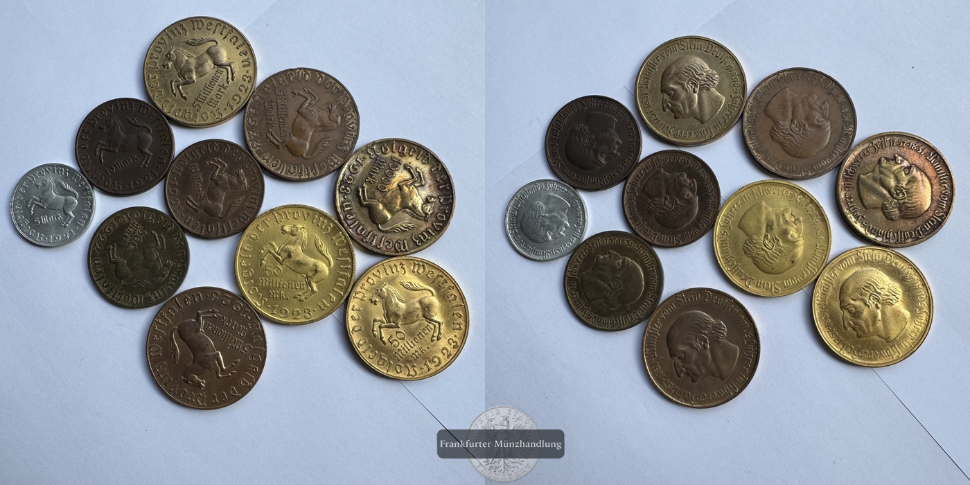  Lot: 10x Westfalen Freiherr vom Stein Div. Jg., Nominale & Metalle FM-Frankfurt Gewicht: 252,81g   