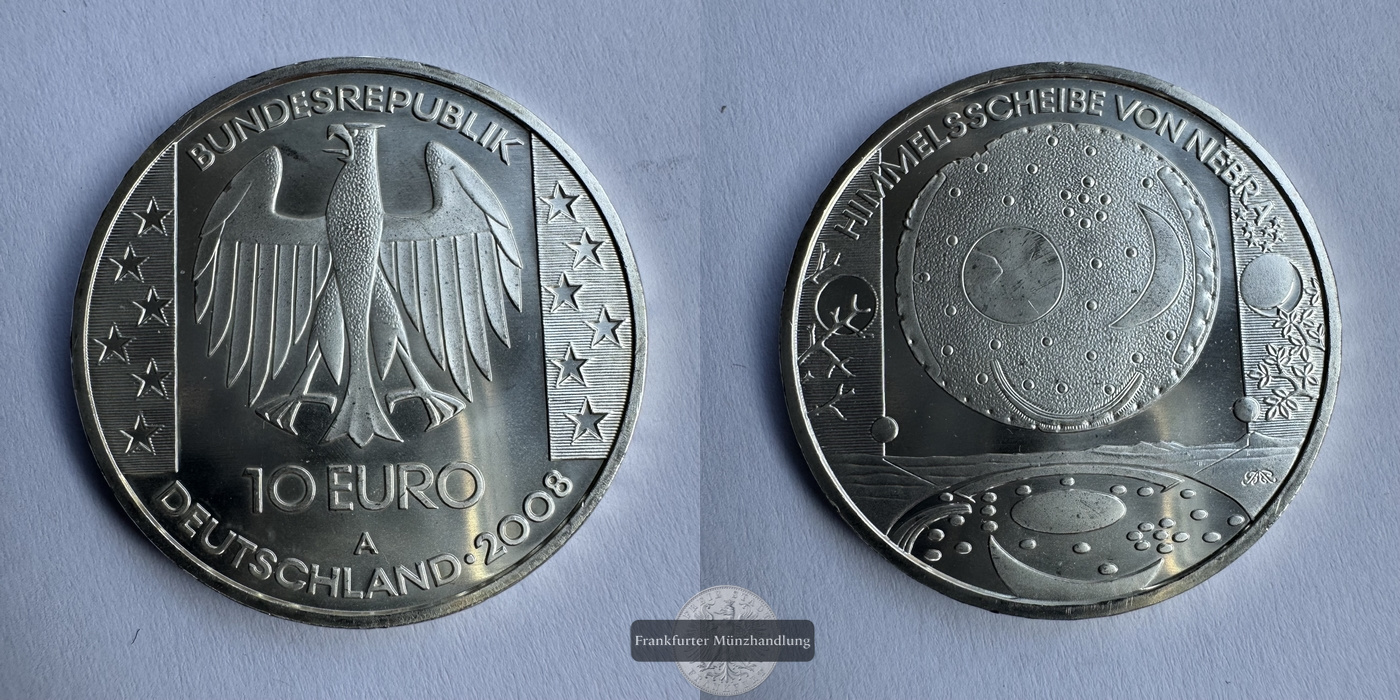  BRD 10 Euro 2008 A Himmelscheibe von Nebra  FM-Frankfurt KM#294 Feinsilber: 16,65g   