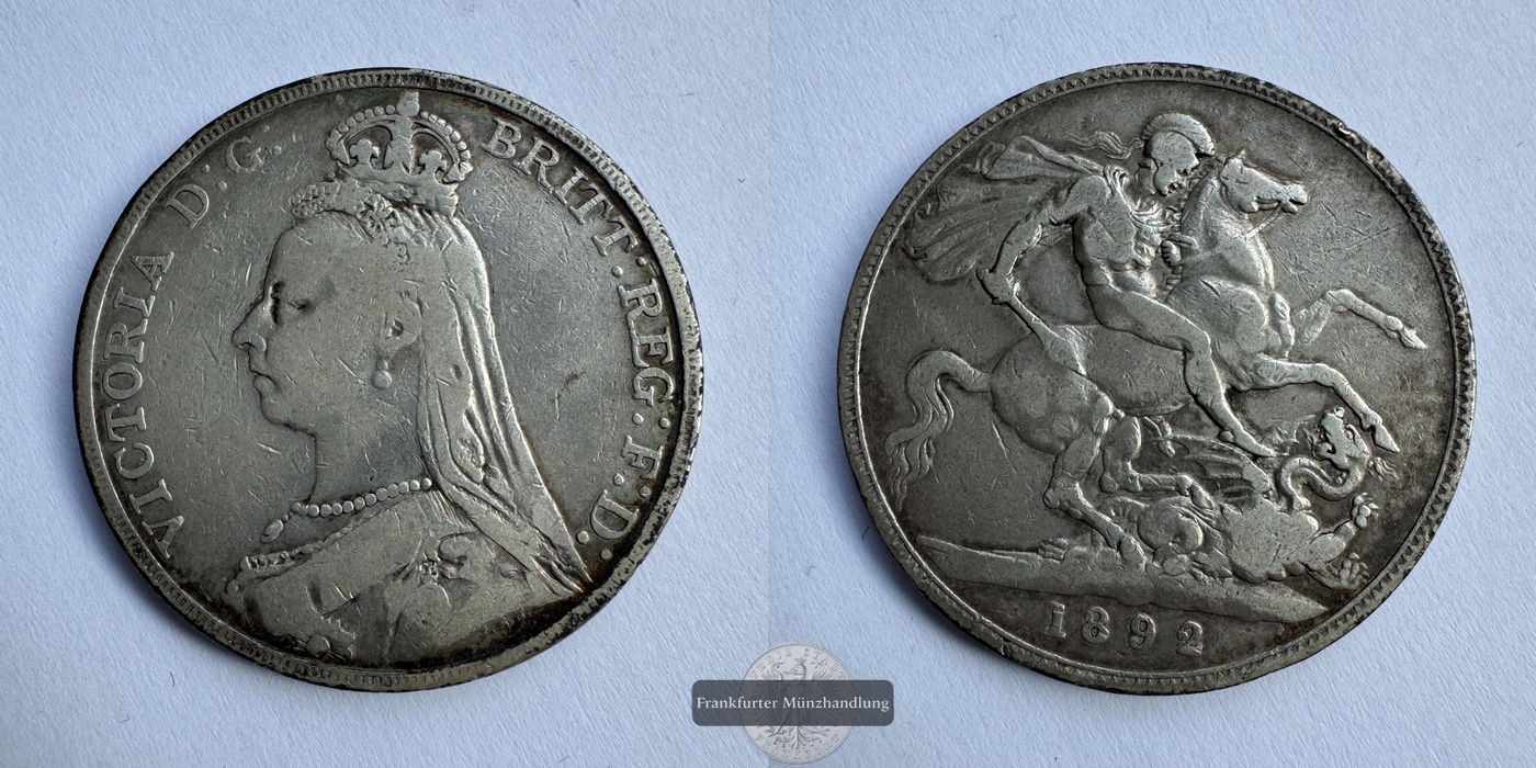  Vereinigtes Königreich 1 Crown 1892 Victoria FM-Frankfurt KM#765 Feinsilber: 26,16g   
