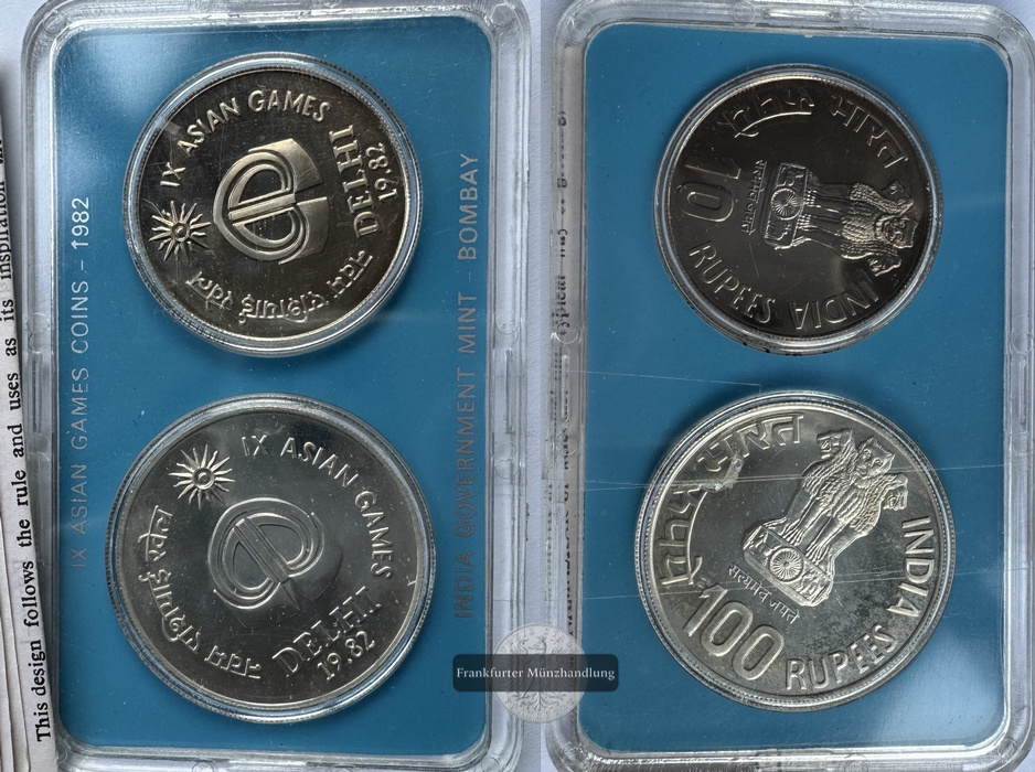  Set: Indien 10 & 100 Rupees 1982 FM-Frankfurt Feinsilber: 17,5g   