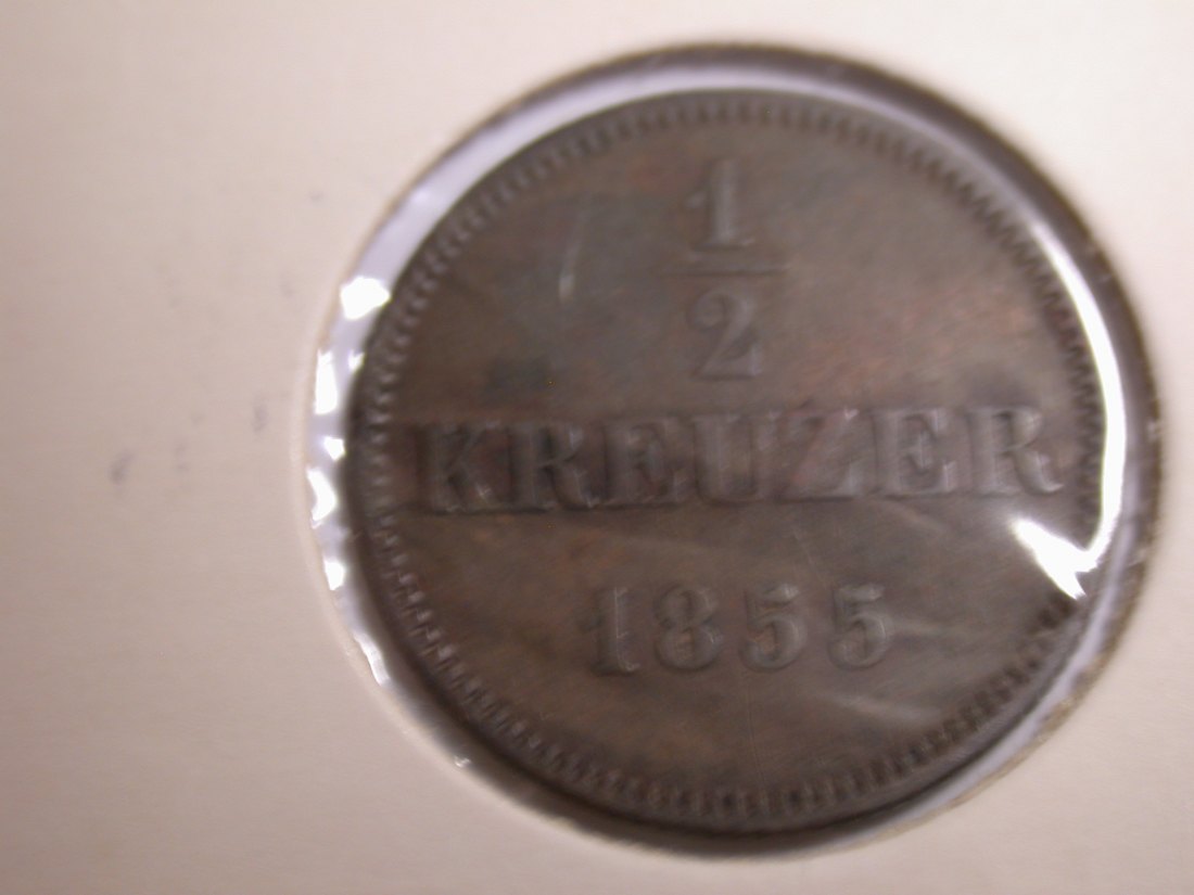 I20 Bayern 1/2 Kreuzer 1855 in ss+ Originalbilder