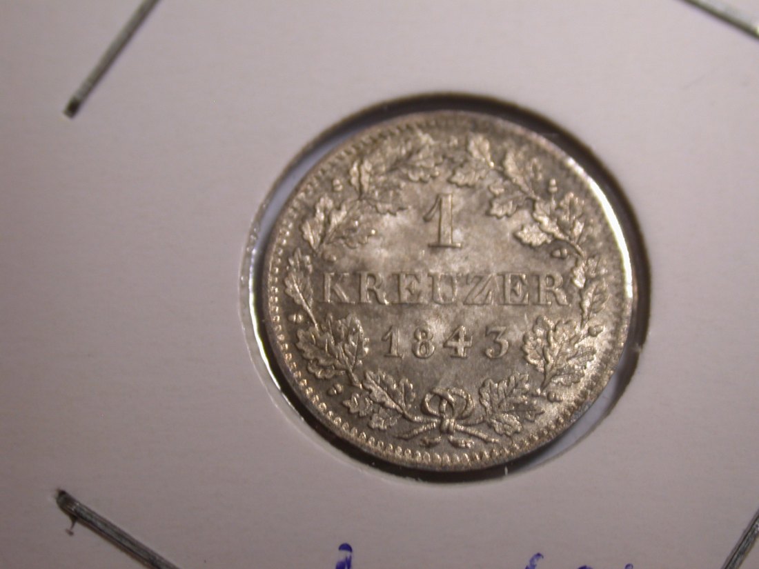 I20 Bayern 1 Kreuzer 1843 in f.st/ST Originalbilder