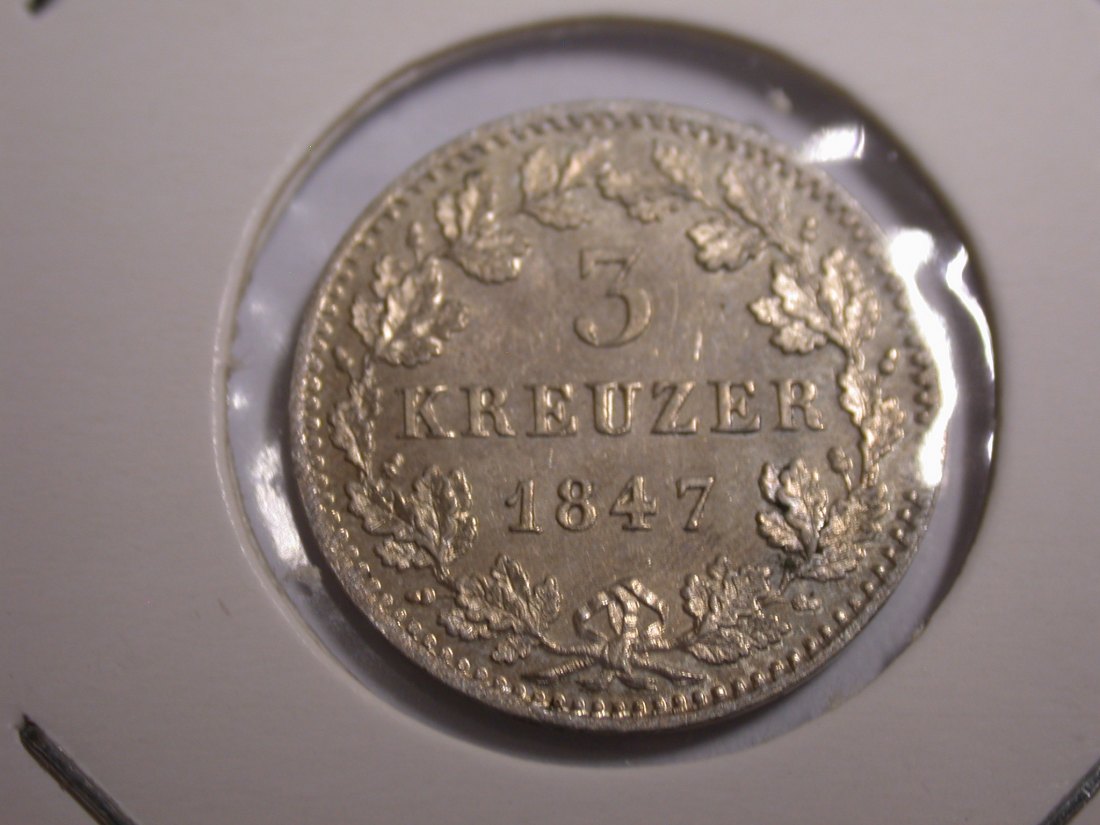 I20 Bayern 3 Kreuzer 1847 in f.st/ST aus EA !! Originalbilder