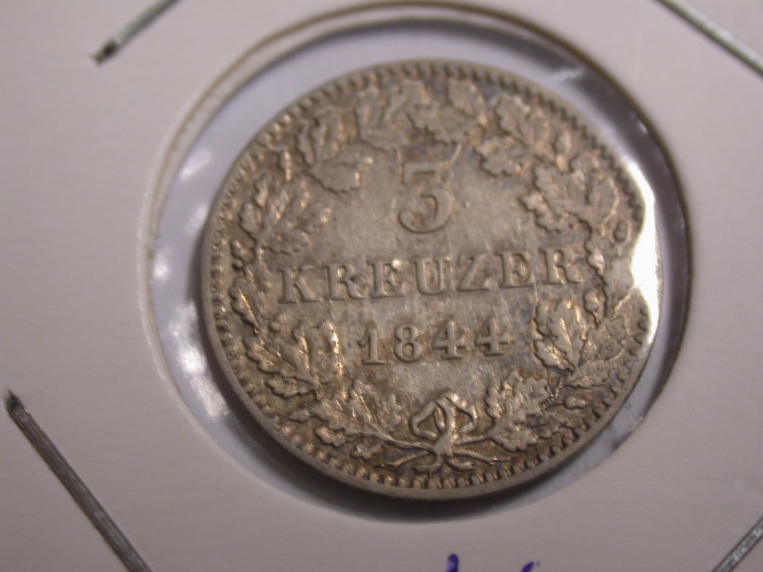 I20 Bayern 3 Kreuzer 1844 in ss-vz/f.vz Originalbilder