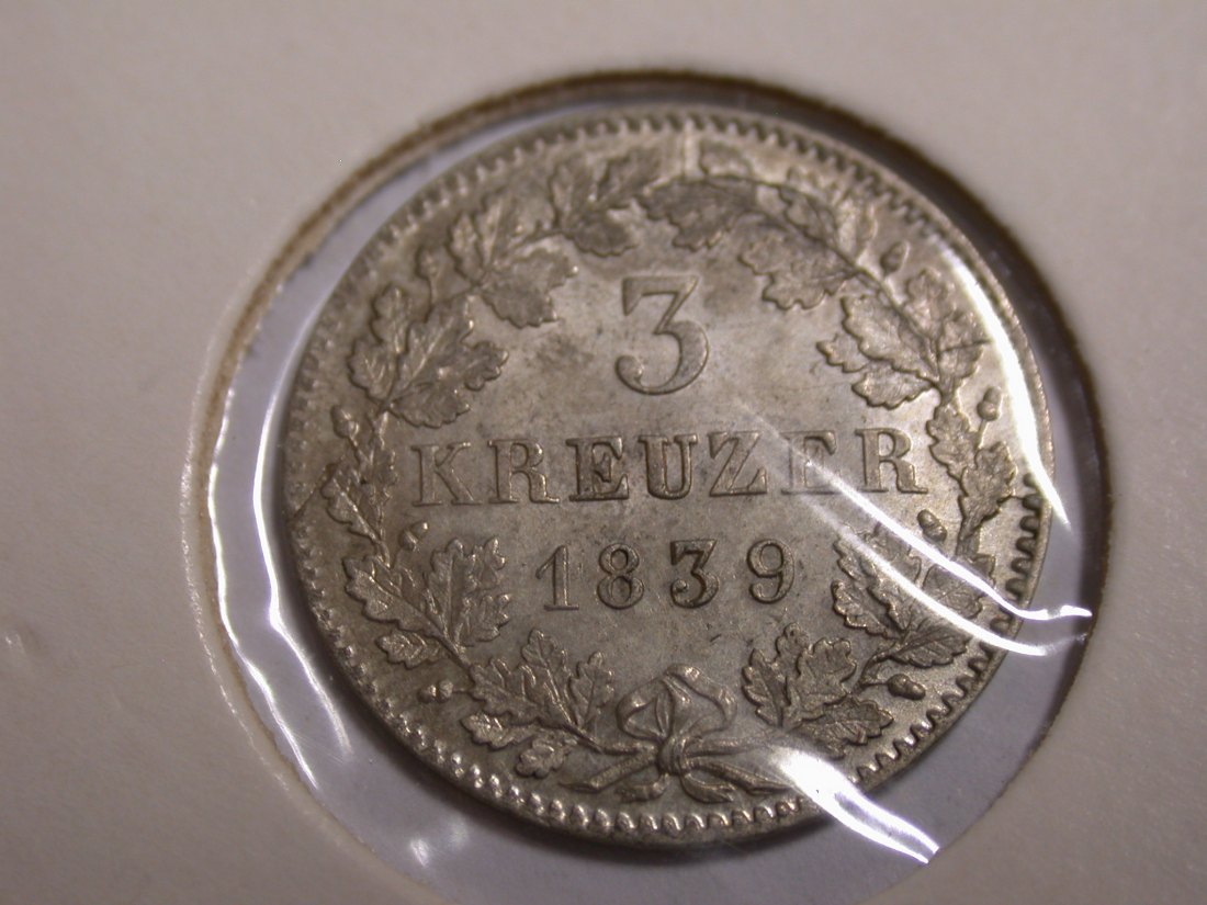 I20 Bayern 3 Kreuzer 1839 in f.st/ST Originalbilder