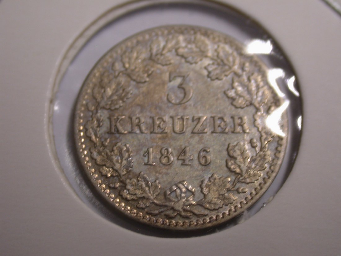 I20 Bayern 3 Kreuzer 1846 in vz-st/f.st RR Originalbilder