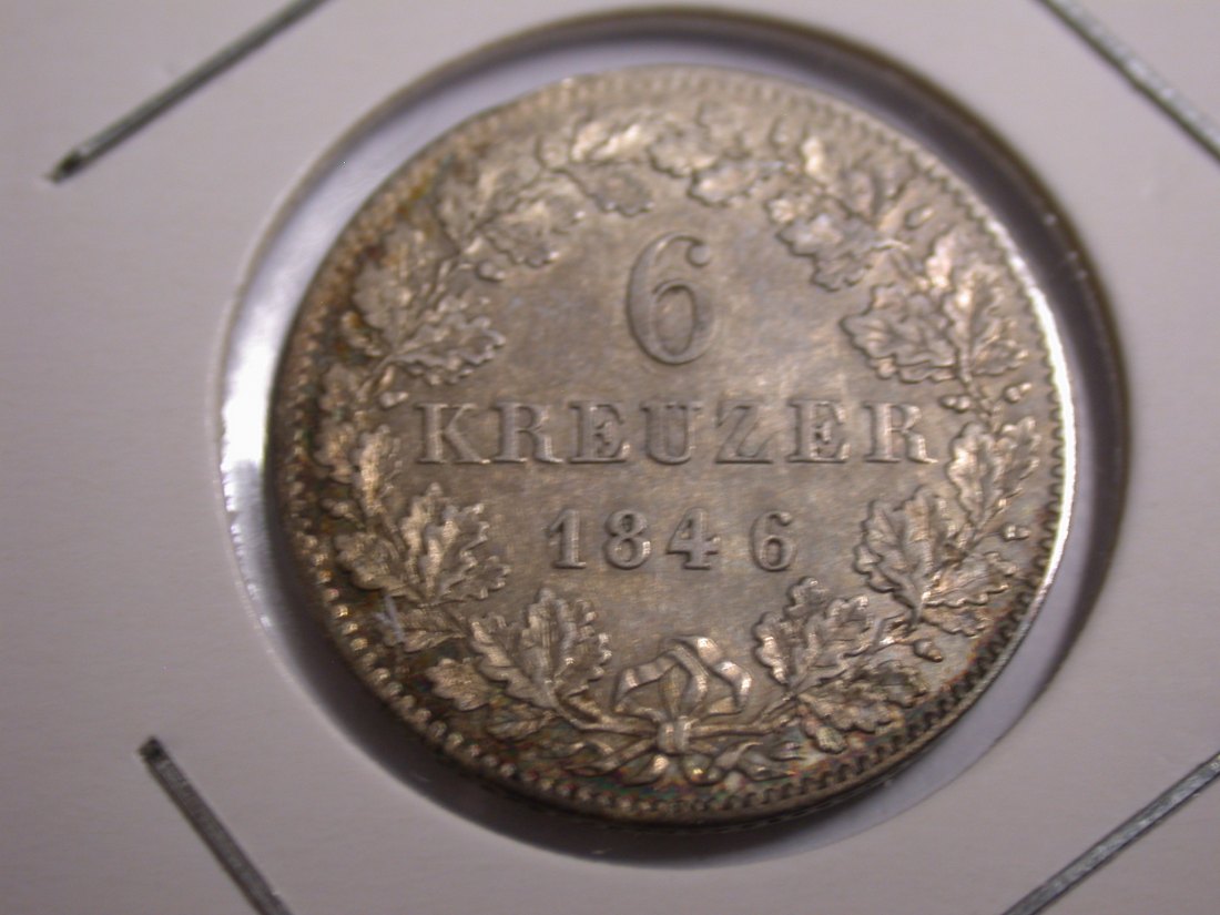 I20 Bayern 6 Kreuzer 1846 in f.vz Randfehler Originalbilder