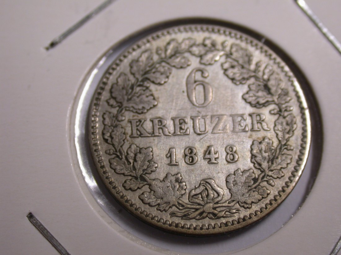 I20 Bayern 6 Kreuzer 1848 in ss-vz Originalbilder