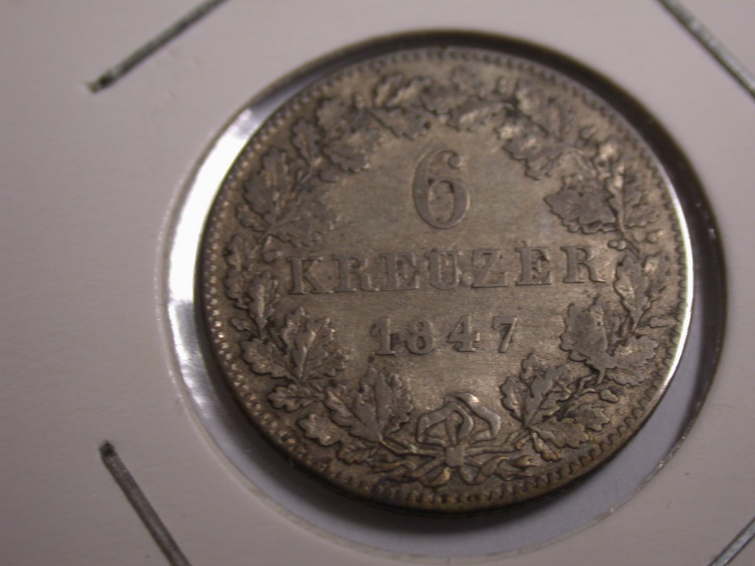 I20 Bayern 6 Kreuzer 1847 in ss-vz/f.vz Originalbilder