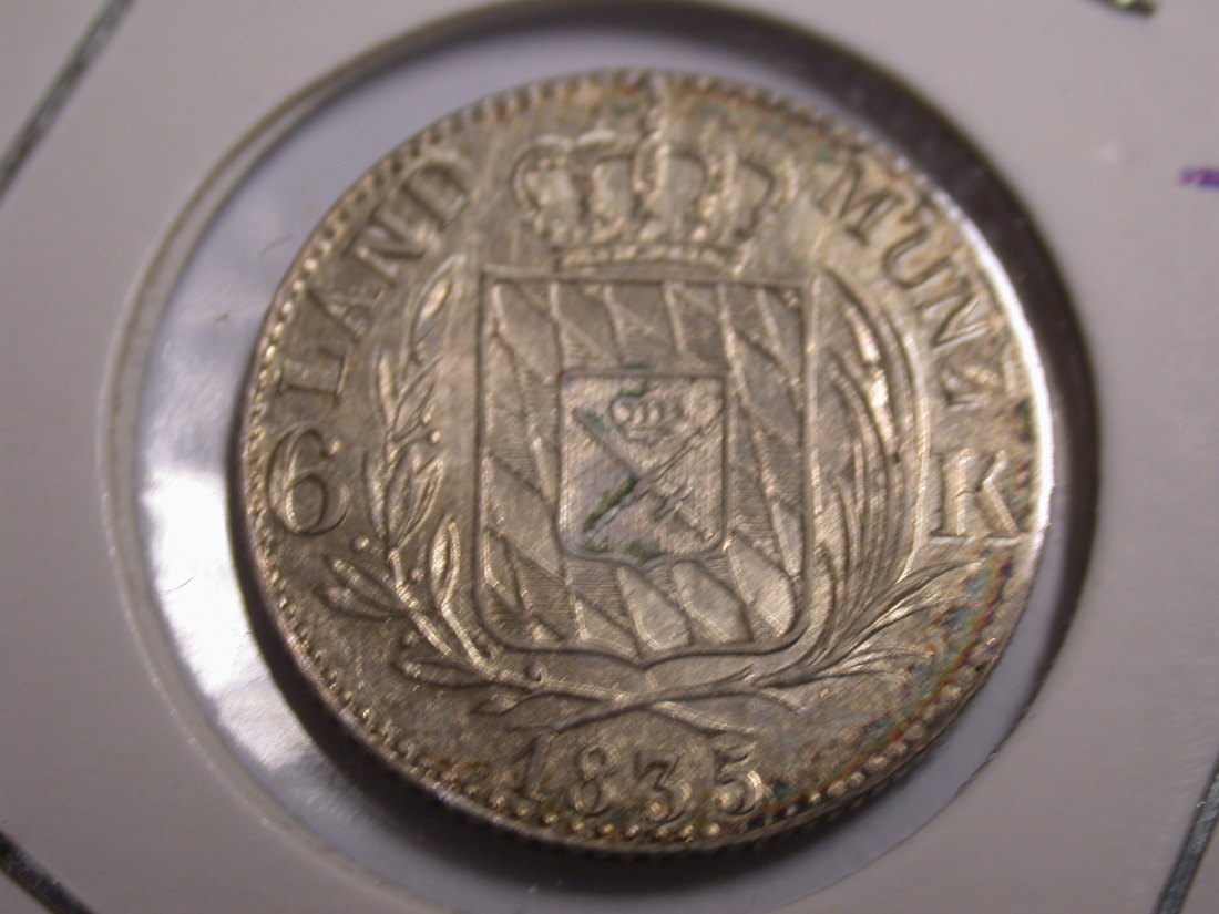 I20 Bayern 6 Kreuzer 1835 in vz-st/f.st Originalbilder