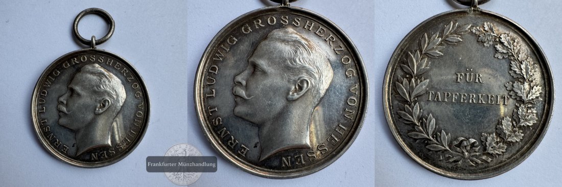  Hessen, Ernst Ludwig.  Tapferkeitsmedaille o. J. FM-Frankfurt Feinsilber: 11,25g   