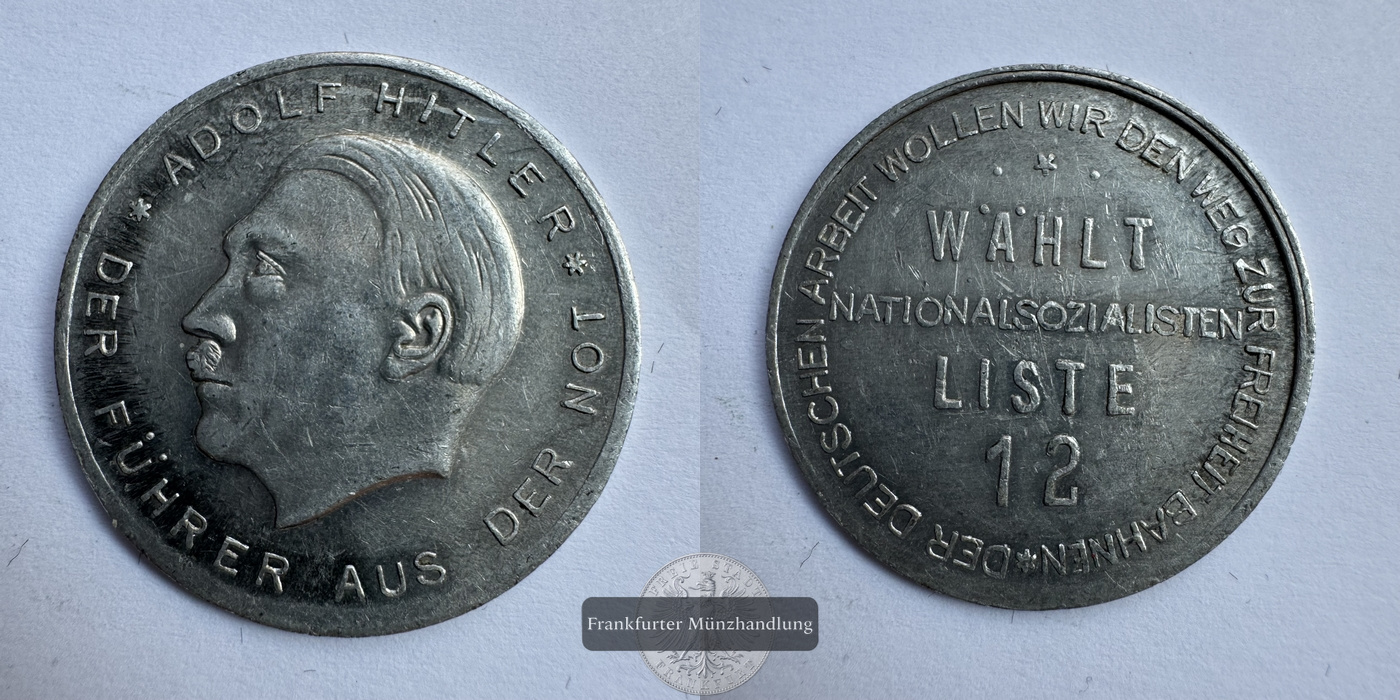  Deutsches Reich Adolf Hitler Medaille FM-Frankfurt Aluminium 1,93g   