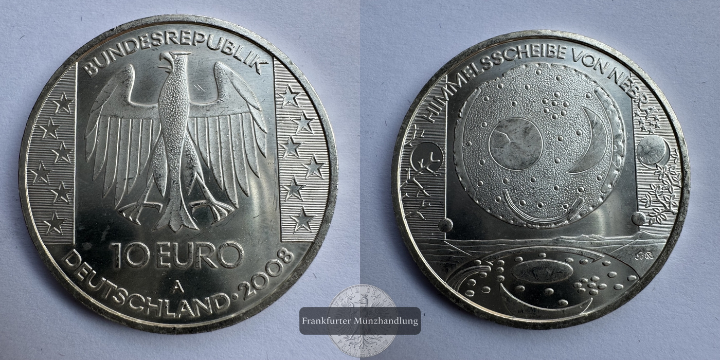  BRD 10 Euro 2008 A Himmelsscheibe von Nebra  FM-Frankfurt KM#294 Feinsilber: 16,65g   