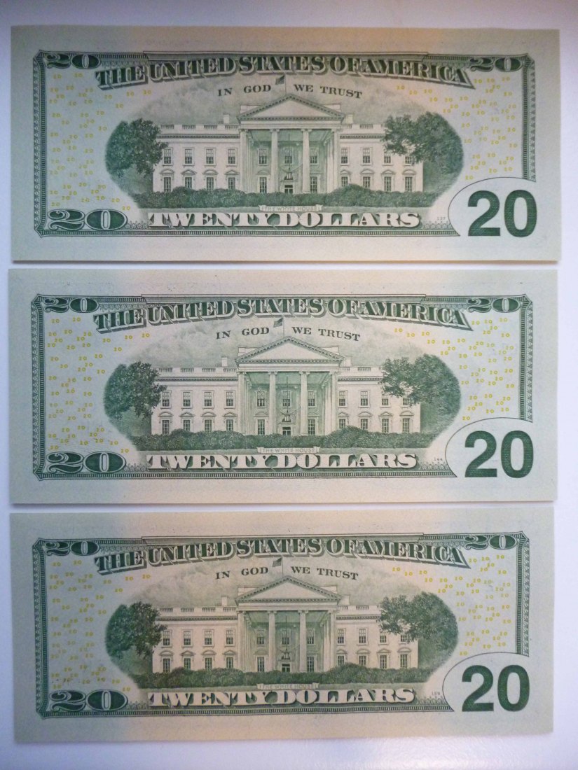  USA 3x 20 Dollar 2013 Jackson mit fortlaufender Nummer als Sammelobjekt unzirkuliert   