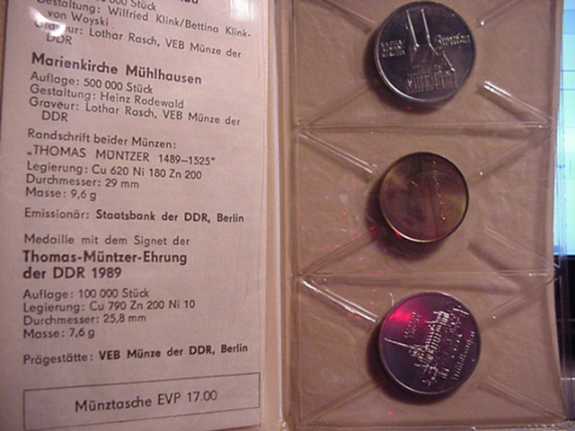DDR Münztasche Thomas Müntzer Ehrung1989