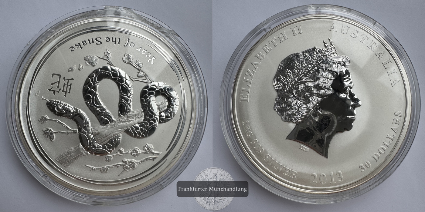  Australien 30 Dollar 2013 Snake/Schlange FM-Frankfurt KM#2099 Feinsilber: 1.000g   