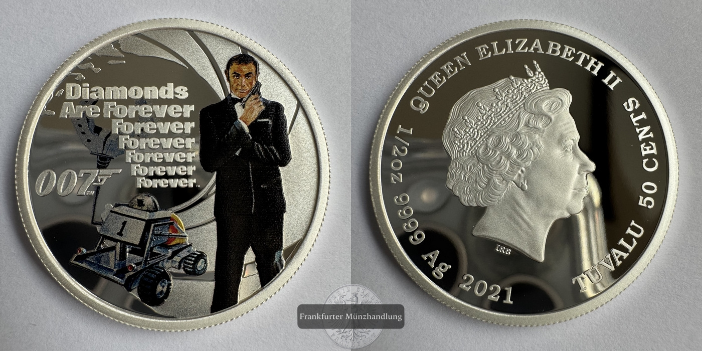  Tuvalu 50 Cent 2021 James Bond 007 Diamonds are forever FM-Frankfurt Feinsilber: 15,55g   