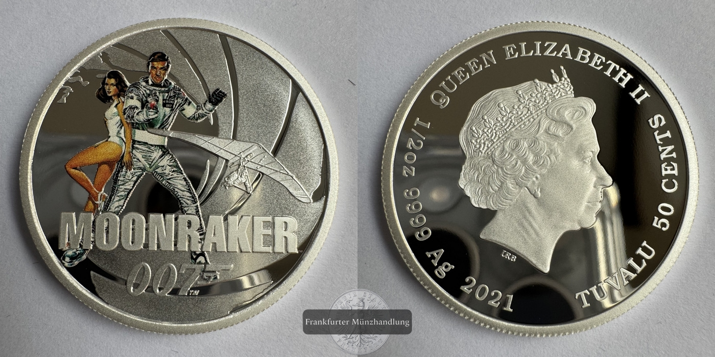  Tuvalu 50 Cent 2021 James Bond 007 Moonraker FM-Frankfurt Feinsilber: 15,55g   