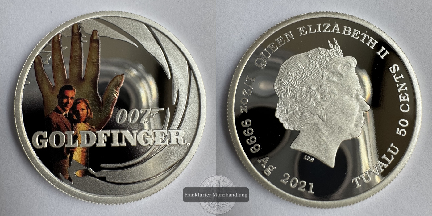  Tuvalu 50 Cent 2021 James Bond 007 Goldfinger FM-Frankfurt Feinsilber: 15,55g   