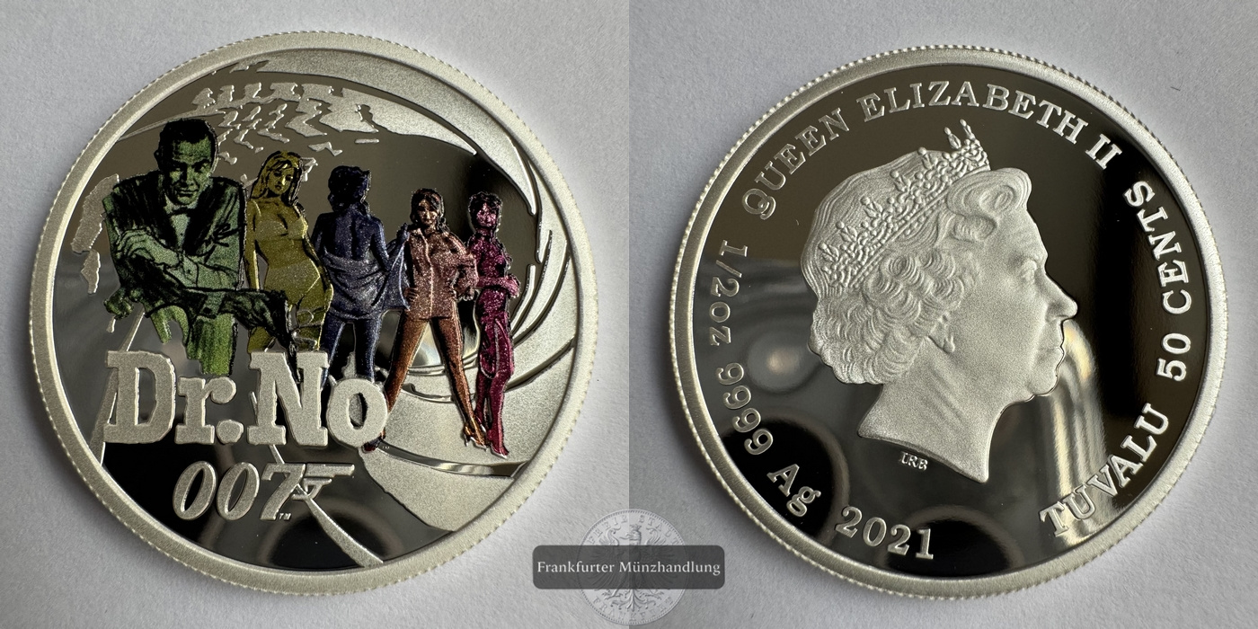 Tuvalu 50 Cent 2021 James Bond 007 Dr.No FM-Frankfurt Feinsilber: 15,55g   