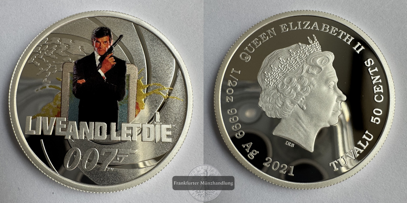  Tuvalu 50 Cent 2021 James Bond 007 Live and let die FM-Frankfurt Feinsilber: 15,55g   