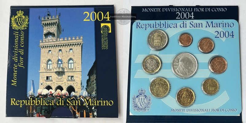  San Marino  Euro-Kursmünzensatz  2004 inkl. 5 Euro Münze FM-Frankfurt Feinsilber: 16,6g   