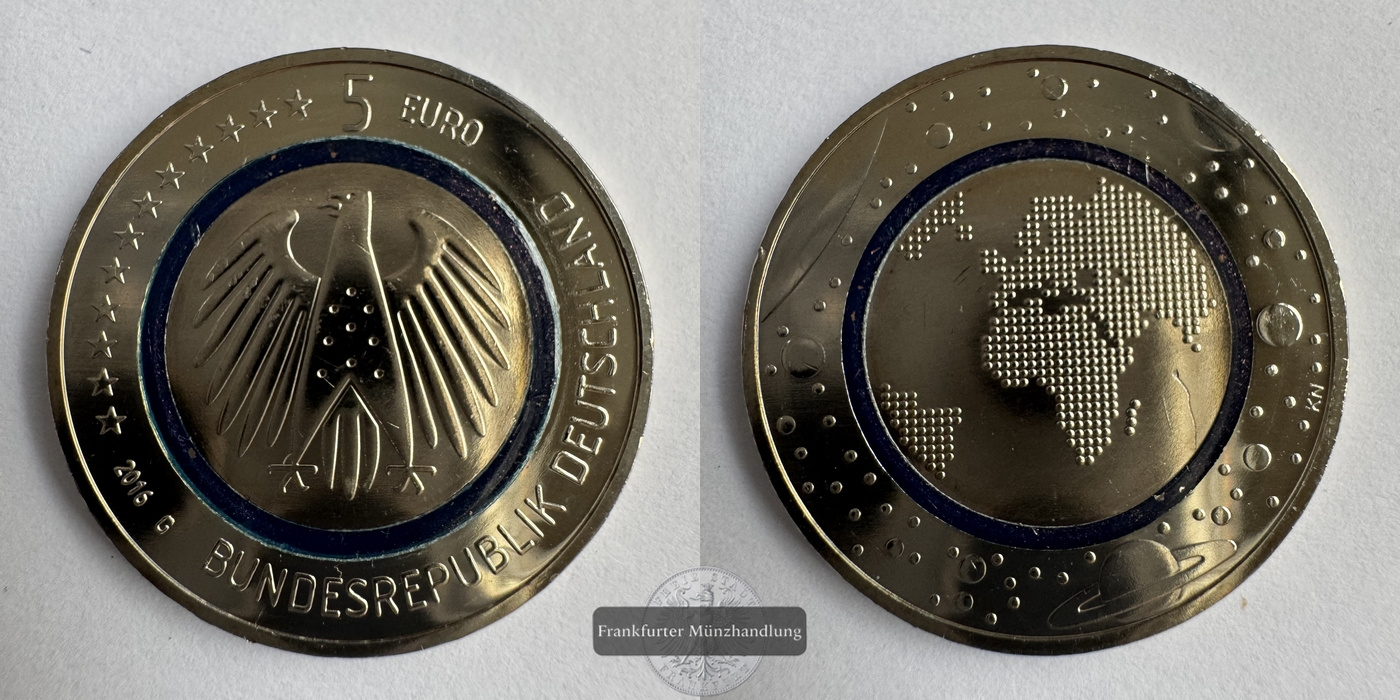  Deutschland 5 Euro 2016 G Planet Erde FM-Frankfurt KM#348 Trimetall 9g   