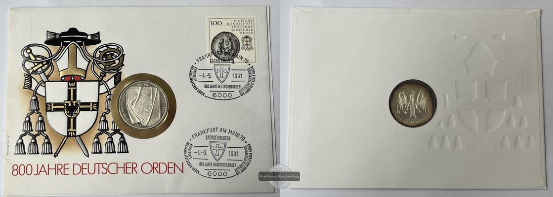  BRD Numisbrief 10 DM  1990  Deutscher Orden J#451  FM-Frankfurt  Feingewicht: 9,69g   