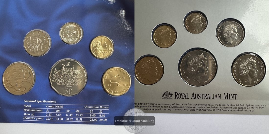  Australien Centenary of Federation 2001 Six Coin Set FM-Frankfurt div. Material & Nominal   