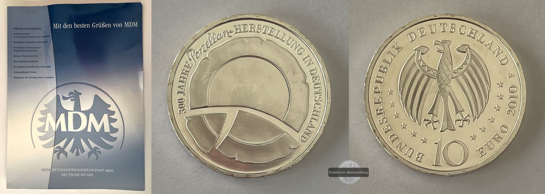  BRD 10 Euro 2010 300 Jahre Porzellanherstellung in Deutschland FM-Frankfurt Feinsilbe: 16,64g   
