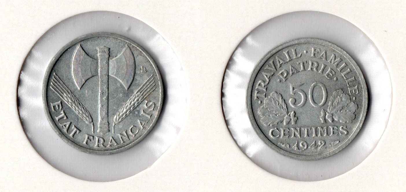  Frankreich 50 Centimes 1942 (Alu) ss/f.vz (Regierung in Vichy 1940-1944)   