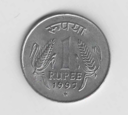 1 Rupee Indien 1997 mit Stern unter der Jahreszahl (N322)