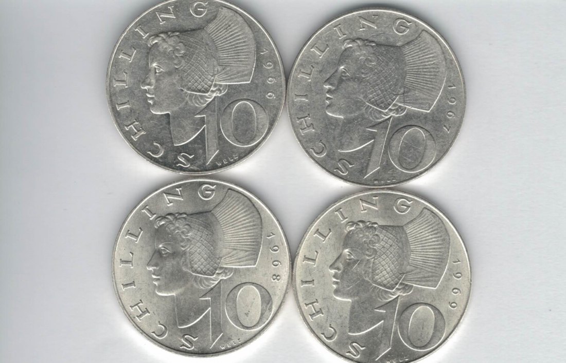  10 Schilling 1966 1967 1968 1969 Ag silber á 4,8g fein Österreich 2. Republik Spittalgold9800 (4785)   