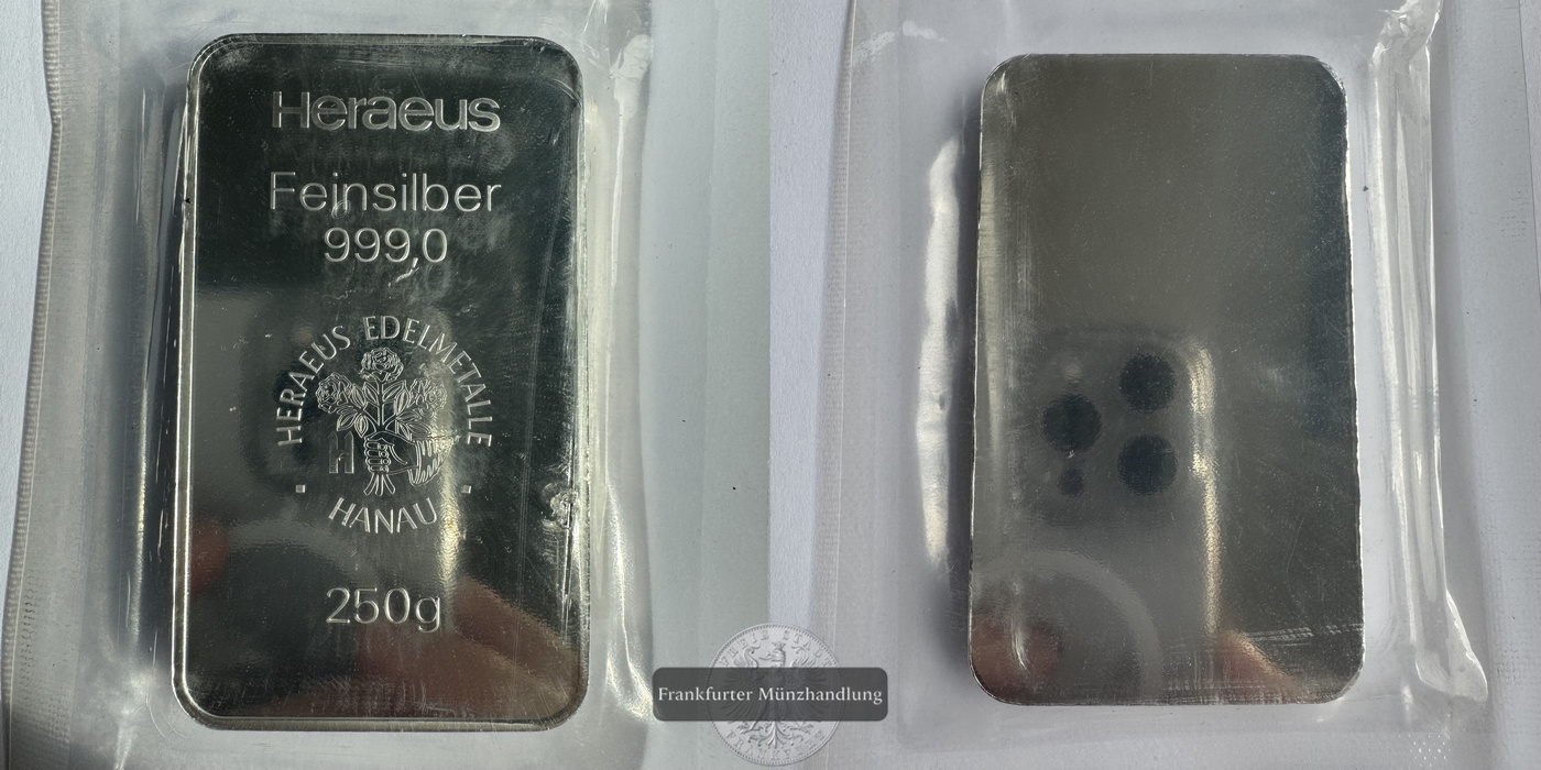  Deutschland 250 Silberbarren Heraeus Edelmetalle Hanau FM-Frankfurt Feinsilber: 250g   