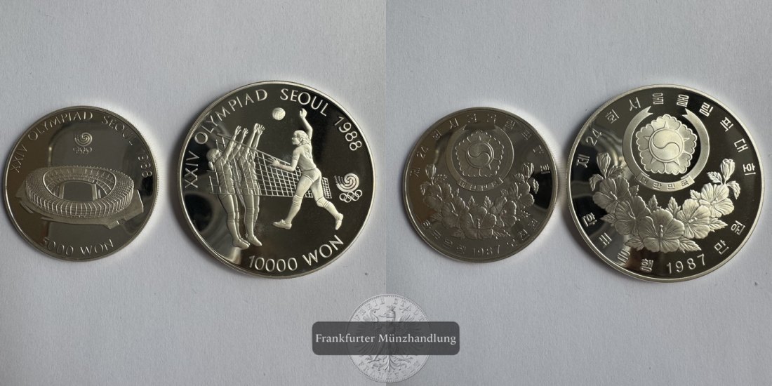  Süd-Korea 10T & 5T Won 1987 Olympics Seoul 1988 FM-Frankfurt KM#63 & KM#60 Feinsilber: 46,65g   