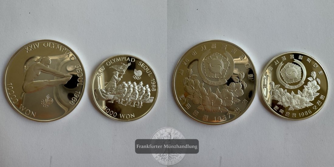 Süd-Korea 10T & 5T Won 1987 Olympics Seoul 1988 FM-Frankfurt KM#57 & KM#55 Feinsilber: 46,65g   