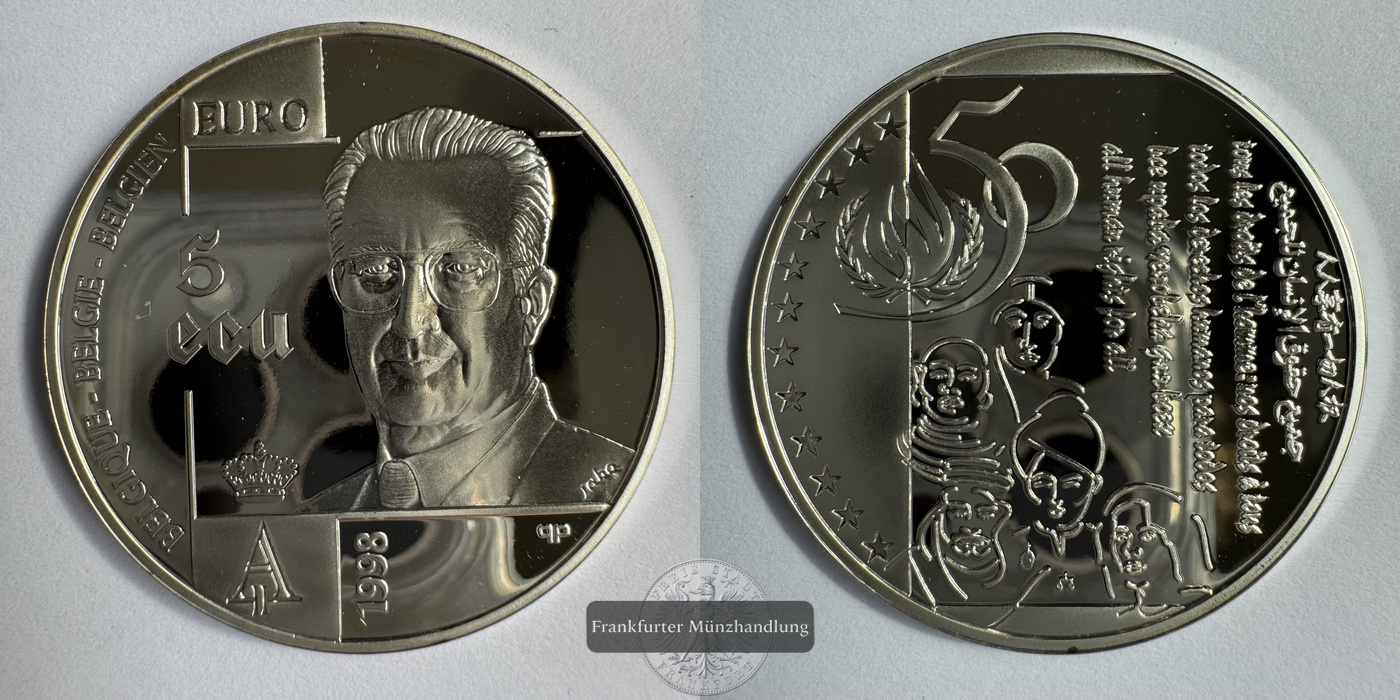 Belgien 5 Ecu 1998 Albert II Human Rights FM-Frankfurt KM#221 Feinsilber: 21,14g   