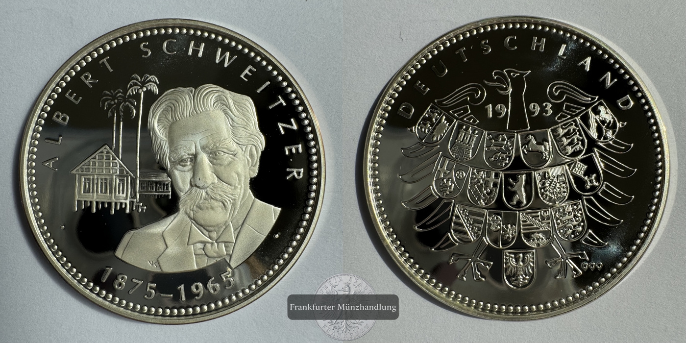  Deutschland Medaille Albert Schweitzer 1993 FM-Frankfurt CuNi 21,2g   
