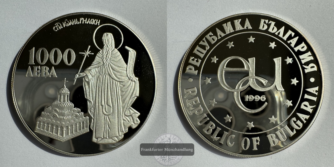  Bulgarien 1000 Leva 1996 St. Ivan of Rila FM-Frankfurt KM#222 Feinsilber: 31,1g   