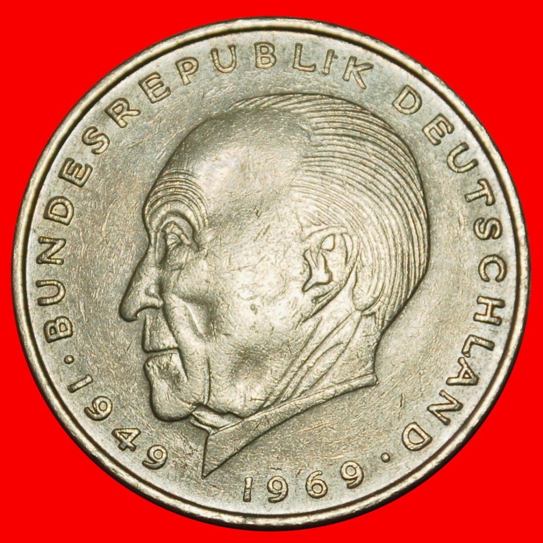  Ⰶ ADENAUER (1876-1967): GERMANY ★ 2 MARKS 1973D II+A+r2! JUST PUBLISHED!★LOW START★ NO RESERVE!   