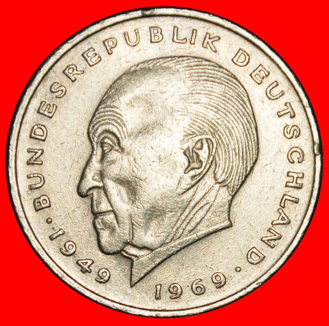  Ⰶ ADENAUER (1876-1967): GERMANY ★ 2 MARKS 1973F I+A+r1! JUST PUBLISHED!★LOW START★ NO RESERVE!   